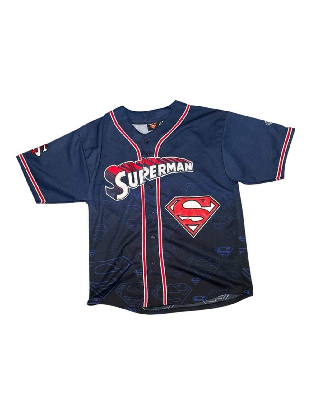 Vintage Superman Baseball Jersey Men XL Button Up DC Warner Bros Logo Y2K
